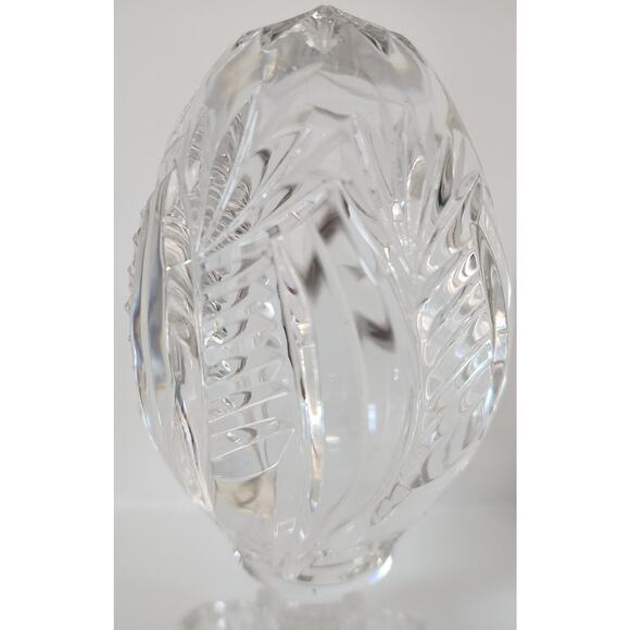Vintage Lead Crystal Cut Glass Egg on Pedestal Base 7.25" Starburst & Leaf Motif - Picture 2 of 11
